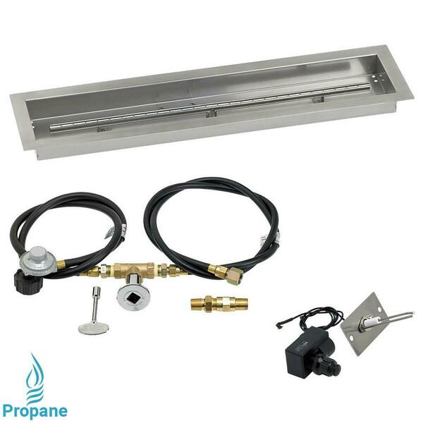 American Fireglass 30 X 6 In. Linear Stainless Steel Drop-In Fire Pit Pan With Spark Ignition Kit - Propane SS-LCBKIT-P-30